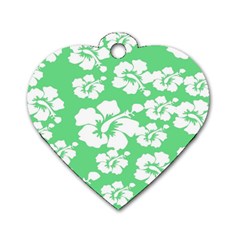 Hibiscus Flowers Green White Hawaiian Dog Tag Heart (one Side)