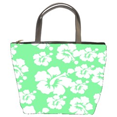 Hibiscus Flowers Green White Hawaiian Bucket Bags