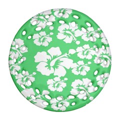 Hibiscus Flowers Green White Hawaiian Ornament (round Filigree) by Mariart