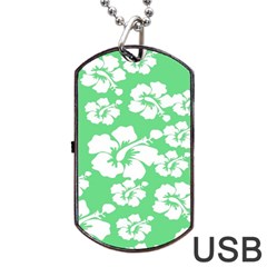 Hibiscus Flowers Green White Hawaiian Dog Tag Usb Flash (two Sides) by Mariart