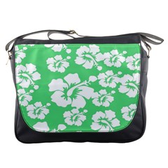 Hibiscus Flowers Green White Hawaiian Messenger Bags by Mariart