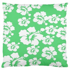 Hibiscus Flowers Green White Hawaiian Large Cushion Case (one Side)