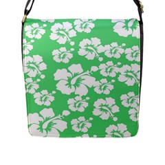 Hibiscus Flowers Green White Hawaiian Flap Messenger Bag (l)  by Mariart