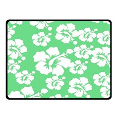 Hibiscus Flowers Green White Hawaiian Double Sided Fleece Blanket (small) 