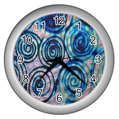 Green Blue Circle Tie Dye Kaleidoscope Opaque Color Wall Clocks (silver) 
