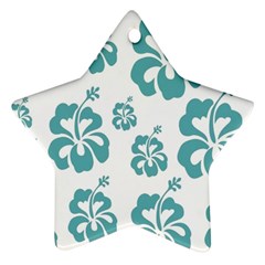 Hibiscus Flowers Green White Hawaiian Blue Ornament (star)