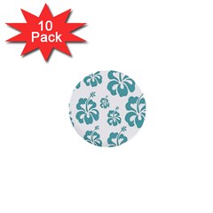 Hibiscus Flowers Green White Hawaiian Blue 1  Mini Buttons (10 Pack) 