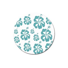 Hibiscus Flowers Green White Hawaiian Blue Magnet 3  (round) by Mariart