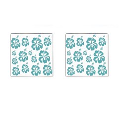 Hibiscus Flowers Green White Hawaiian Blue Cufflinks (square) by Mariart