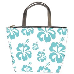 Hibiscus Flowers Green White Hawaiian Blue Bucket Bags by Mariart