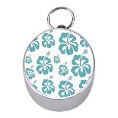 Hibiscus Flowers Green White Hawaiian Blue Mini Silver Compasses by Mariart