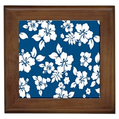 Hibiscus Flowers Seamless Blue White Hawaiian Framed Tiles