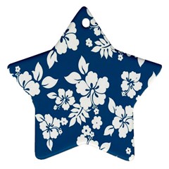 Hibiscus Flowers Seamless Blue White Hawaiian Ornament (star)