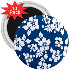 Hibiscus Flowers Seamless Blue White Hawaiian 3  Magnets (10 Pack)  by Mariart