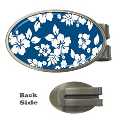 Hibiscus Flowers Seamless Blue White Hawaiian Money Clips (oval) 