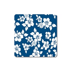 Hibiscus Flowers Seamless Blue White Hawaiian Square Magnet by Mariart