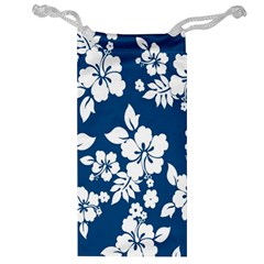 Hibiscus Flowers Seamless Blue White Hawaiian Jewelry Bag