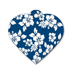 Hibiscus Flowers Seamless Blue White Hawaiian Dog Tag Heart (two Sides) by Mariart