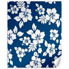 Hibiscus Flowers Seamless Blue White Hawaiian Canvas 11  X 14   by Mariart