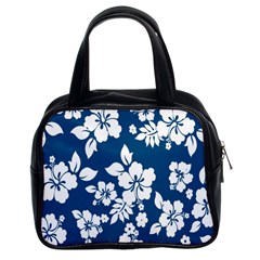 Hibiscus Flowers Seamless Blue White Hawaiian Classic Handbags (2 Sides)