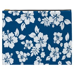 Hibiscus Flowers Seamless Blue White Hawaiian Cosmetic Bag (xxxl) 