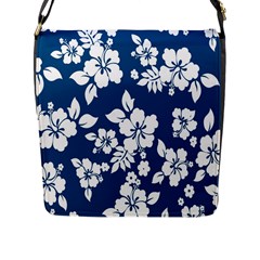 Hibiscus Flowers Seamless Blue White Hawaiian Flap Messenger Bag (l) 