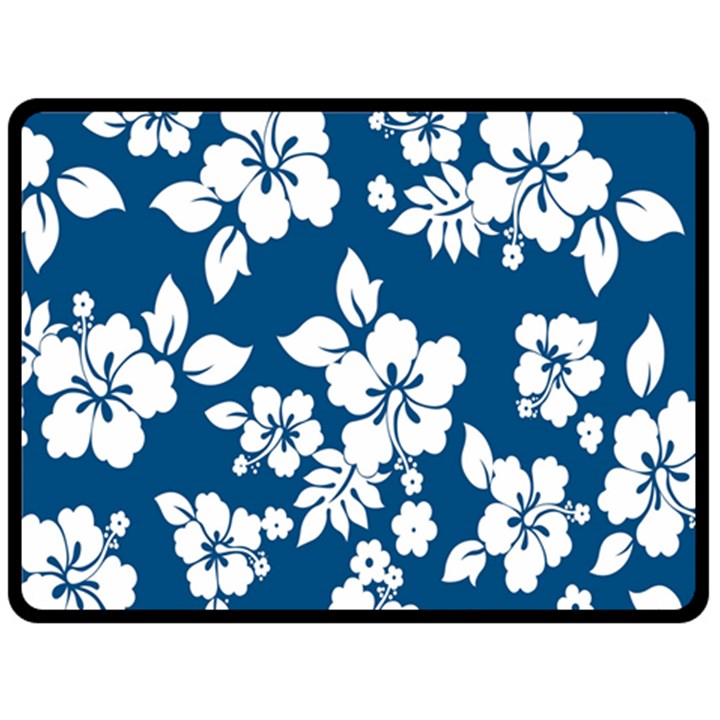 Hibiscus Flowers Seamless Blue White Hawaiian Double Sided Fleece Blanket (Large) 