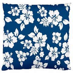 Hibiscus Flowers Seamless Blue White Hawaiian Large Flano Cushion Case (two Sides)