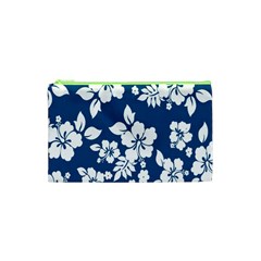 Hibiscus Flowers Seamless Blue White Hawaiian Cosmetic Bag (xs)