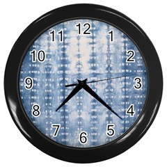 Indigo Grey Tie Dye Kaleidoscope Opaque Color Wall Clocks (black)