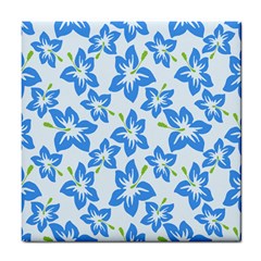 Hibiscus Flowers Seamless Blue Tile Coasters