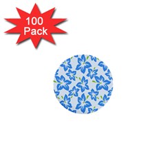 Hibiscus Flowers Seamless Blue 1  Mini Buttons (100 Pack)  by Mariart