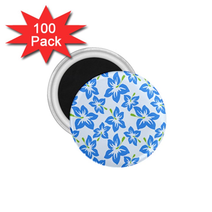 Hibiscus Flowers Seamless Blue 1.75  Magnets (100 pack) 