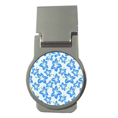 Hibiscus Flowers Seamless Blue Money Clips (round) 