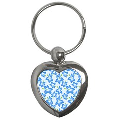 Hibiscus Flowers Seamless Blue Key Chains (heart) 