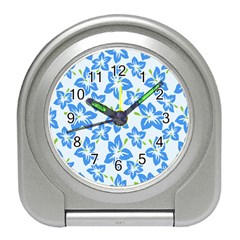 Hibiscus Flowers Seamless Blue Travel Alarm Clocks by Mariart