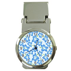 Hibiscus Flowers Seamless Blue Money Clip Watches