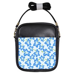 Hibiscus Flowers Seamless Blue Girls Sling Bags