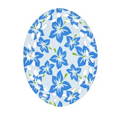Hibiscus Flowers Seamless Blue Oval Filigree Ornament (two Sides)