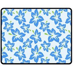 Hibiscus Flowers Seamless Blue Double Sided Fleece Blanket (medium) 