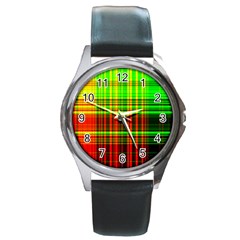 Line Light Neon Red Green Round Metal Watch by Mariart