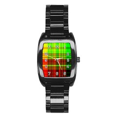 Line Light Neon Red Green Stainless Steel Barrel Watch by Mariart