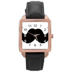 Mustache Owl Hair Black Man Rose Gold Leather Watch  by Mariart