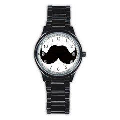 Mustache Owl Hair Black Man Stainless Steel Round Watch by Mariart
