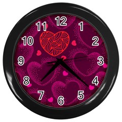 Love Heart Polka Dots Pink Wall Clocks (black) by Mariart