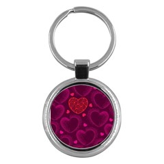 Love Heart Polka Dots Pink Key Chains (round)  by Mariart