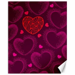 Love Heart Polka Dots Pink Canvas 11  X 14  