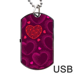 Love Heart Polka Dots Pink Dog Tag Usb Flash (one Side)