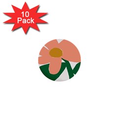 Peach Sunflower Flower Pink Green 1  Mini Buttons (10 Pack) 