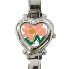 Peach Sunflower Flower Pink Green Heart Italian Charm Watch